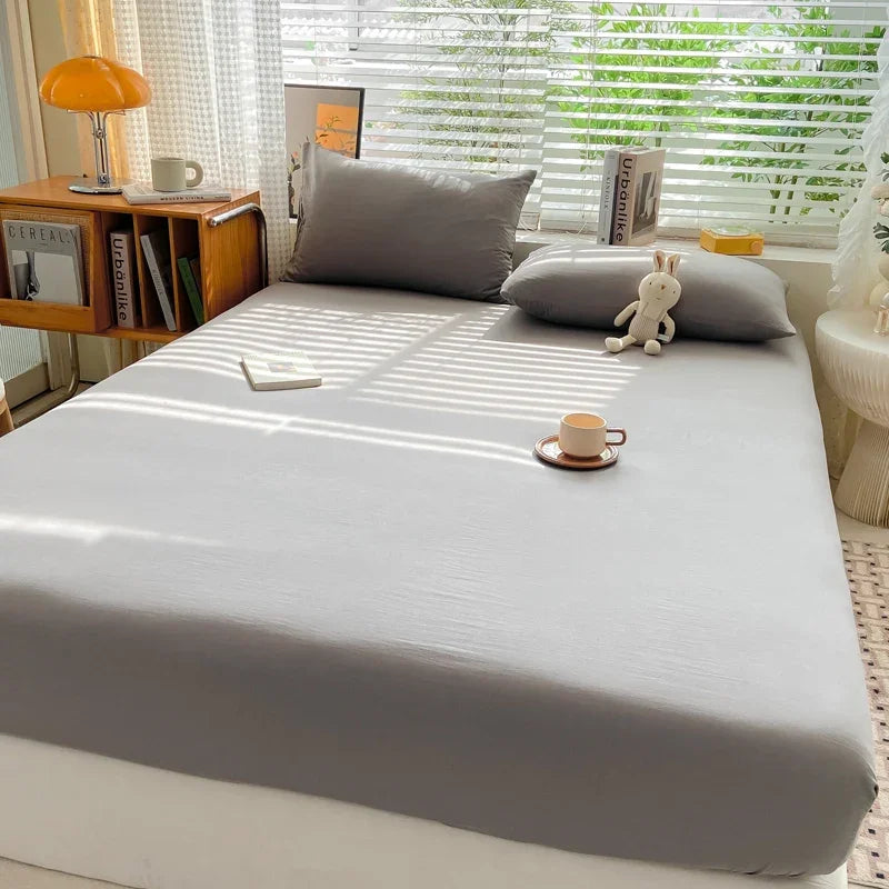 100% Cotton Fitted Bed Sheet with 360 Elastic Band Bedsheet for Single, Double, King, Queen Size Mattress 
