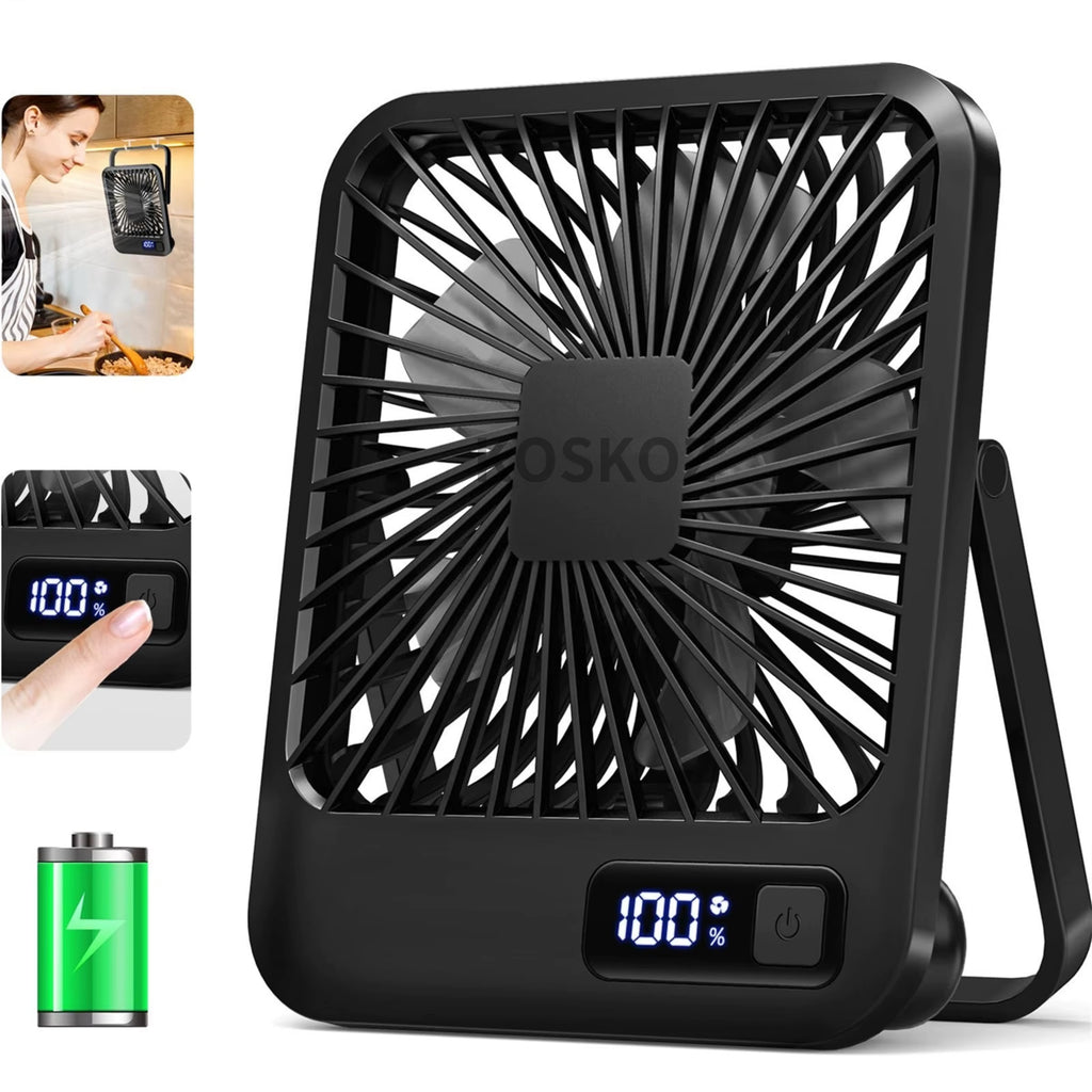  Portable Desk Fan - USB Rechargeable, 180° Tilt Folding Personal Fan with Power Display, 5 Speeds Ultra Quiet Table Fan