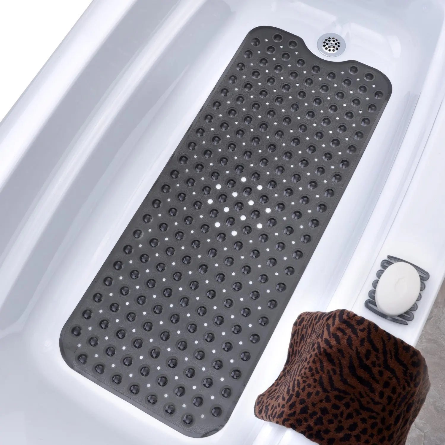 Non-Slip Bathtub Mat with Drain Holes and Suction Cups -(Machine Washable) 