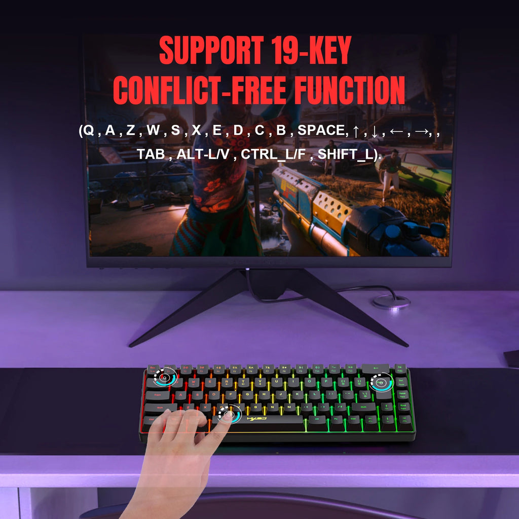 68 Keys Gaming Keyboard - USB Wired Portable 20 RGB Backlight Keyboard for Windows Laptops/Computers