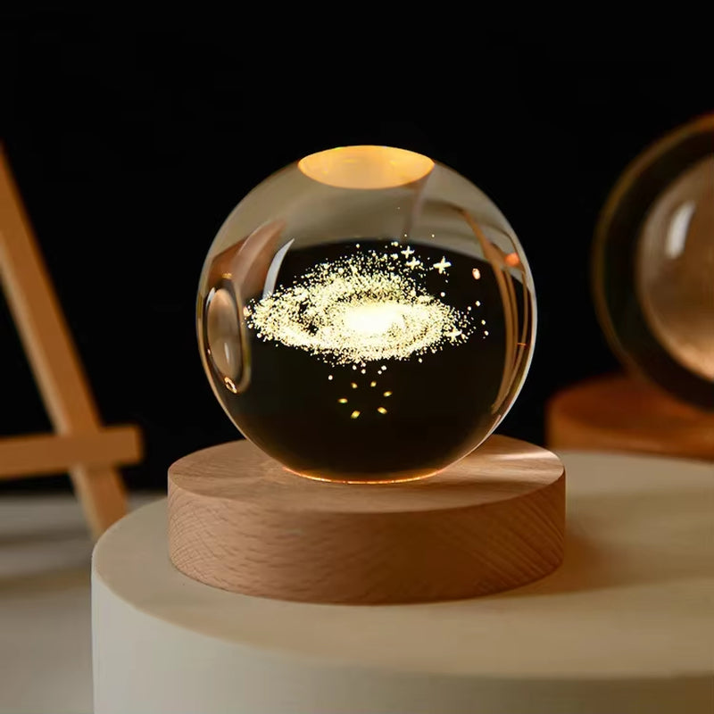 Stunning 3D Crystal Solar System Night Light - Engraved Planet Globe