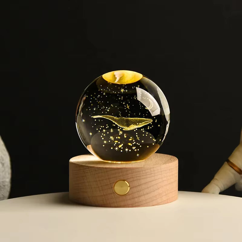Stunning 3D Crystal Solar System Night Light - Engraved Planet Globe