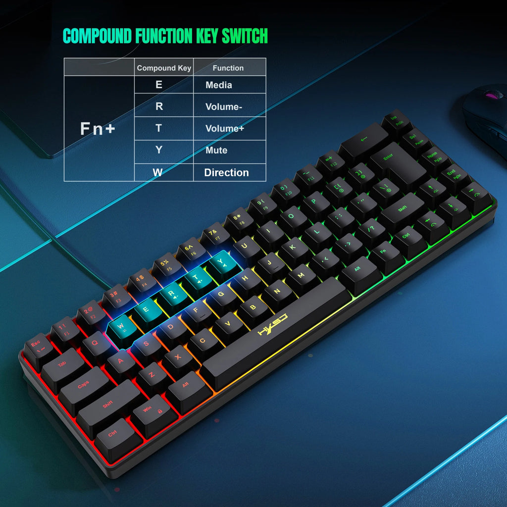 68 Keys Gaming Keyboard - USB Wired Portable 20 RGB Backlight Keyboard for Windows Laptops/Computers