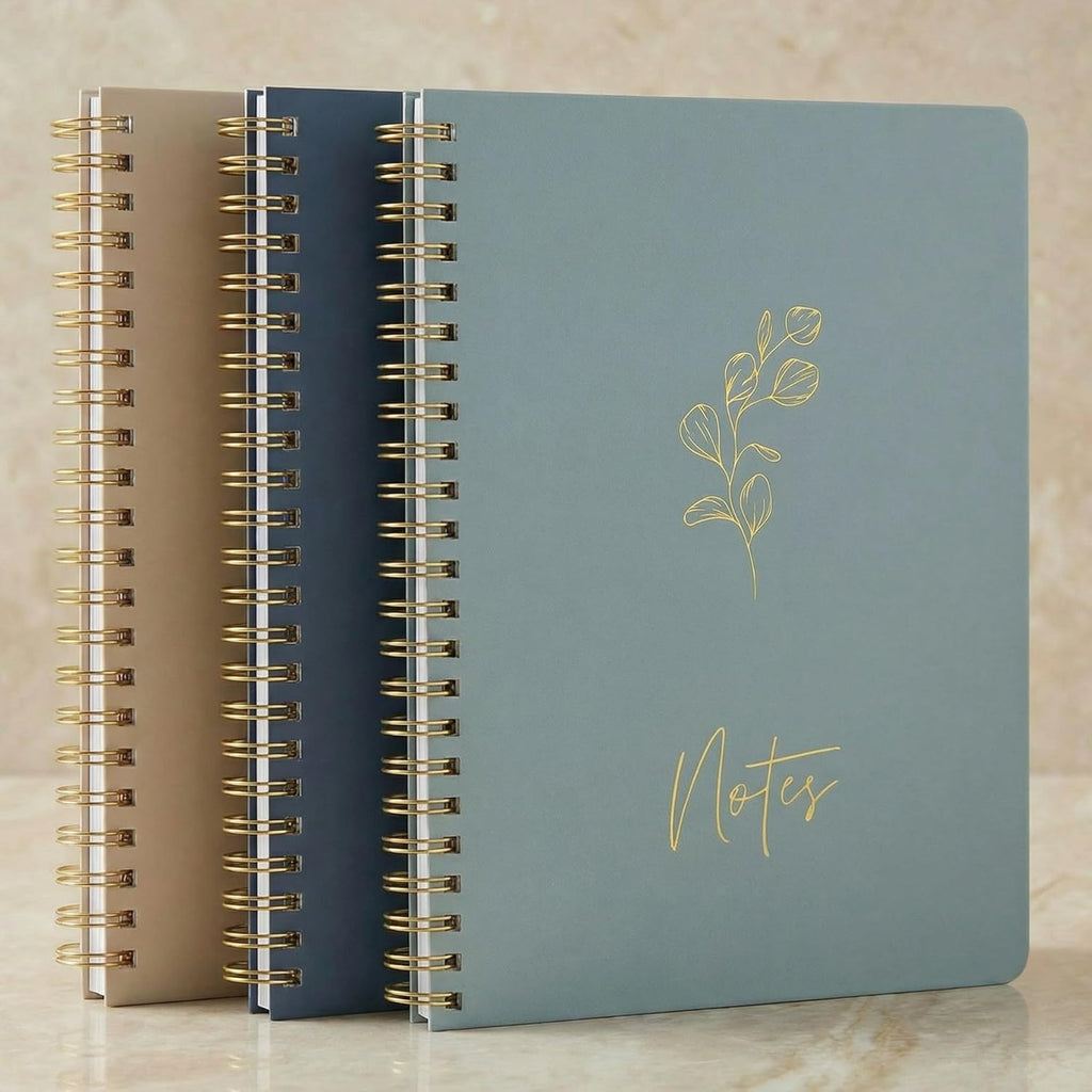 Aesthetic Spiral Notebook Set of 3 - Cute College Ruled 8X6 Journal/Notebook with Large Pockets and Lined Pages 