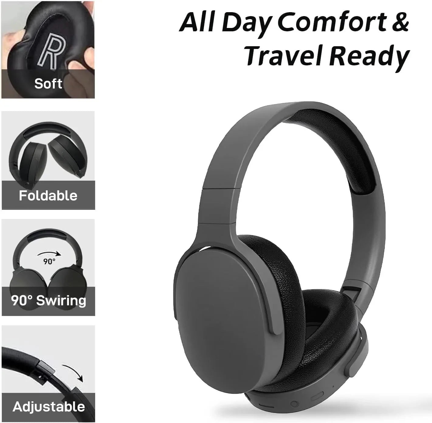  Wireless Bluetooth 5.3 Headphones over Ear -  TF/AUX Music Player with HD Mic