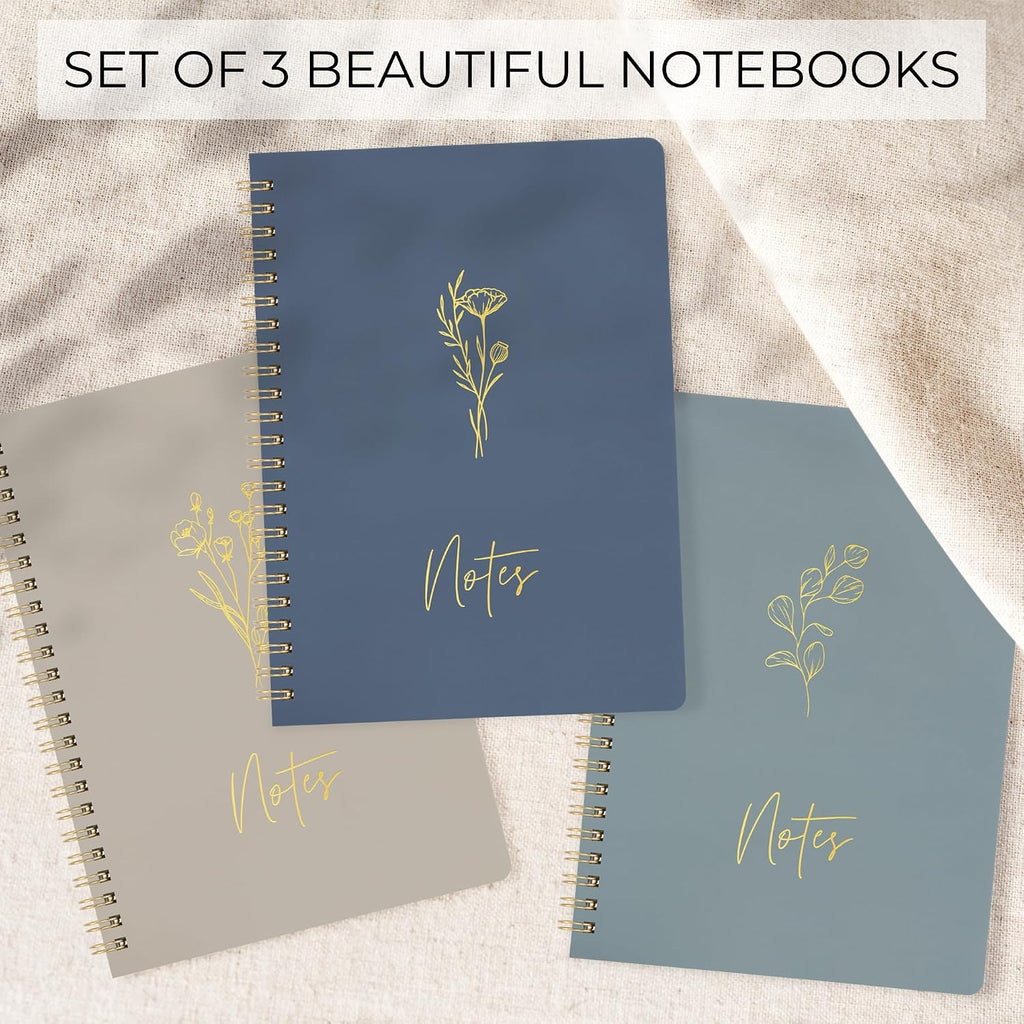 Aesthetic Spiral Notebook Set of 3 - Cute College Ruled 8X6 Journal/Notebook with Large Pockets and Lined Pages 