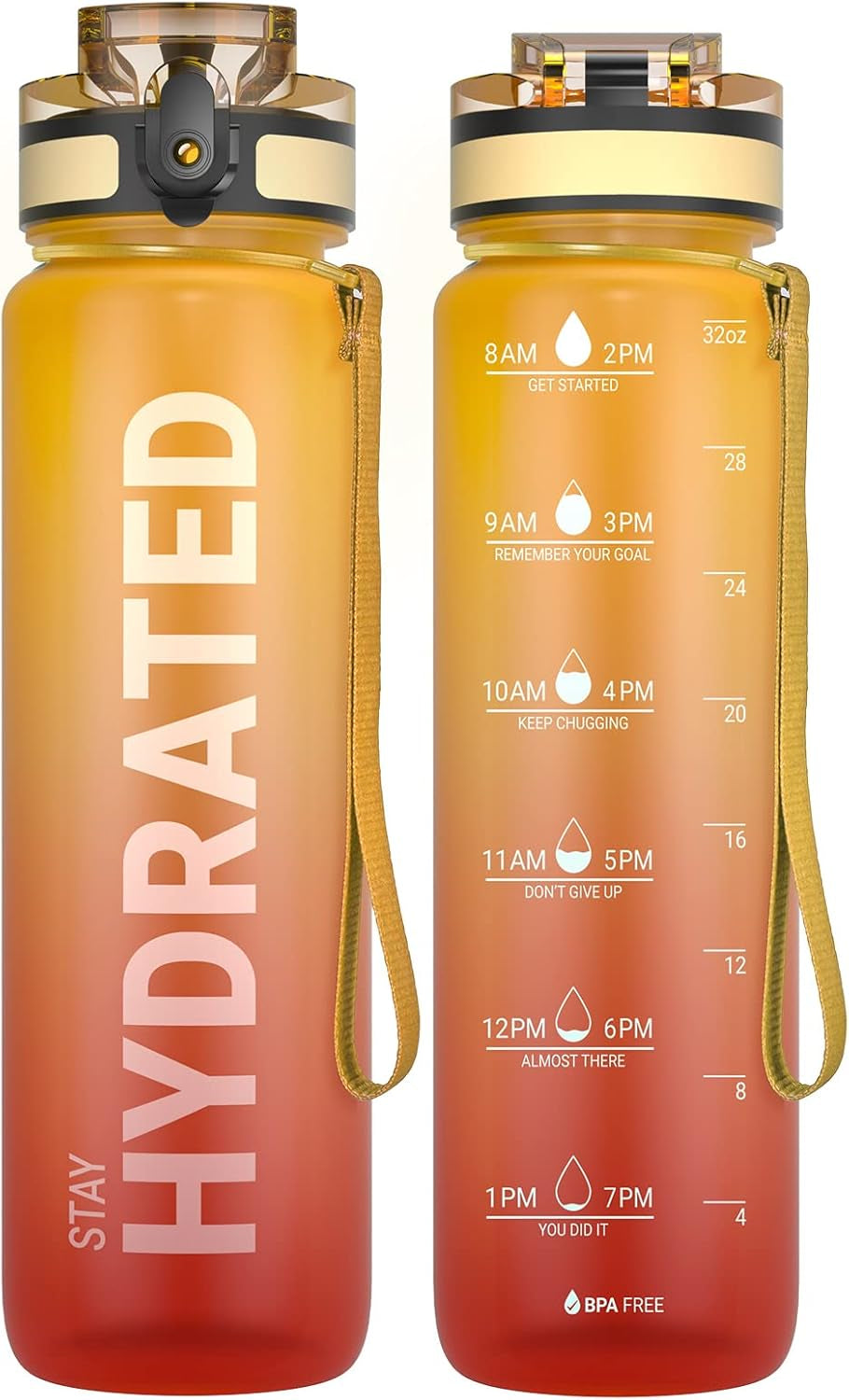 32Oz Motivational Sports Water Bottle with Time Marker - BPA Free, Wide Mouth Leakproof, Fast Flow Technology with Clean Brush (1 Bottle)