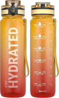 32Oz Motivational Sports Water Bottle with Time Marker - BPA Free, Wide Mouth Leakproof, Fast Flow Technology with Clean Brush (1 Bottle)