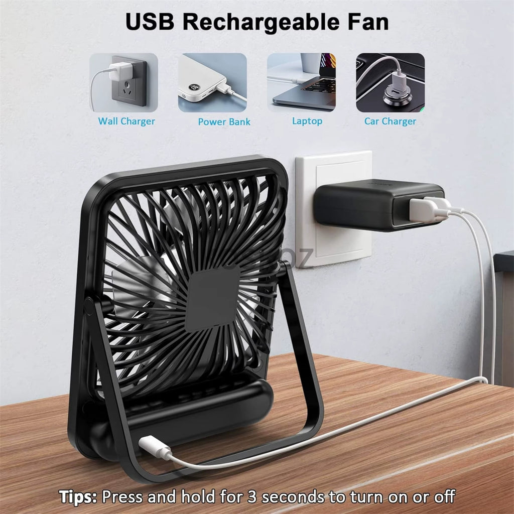  Portable Desk Fan - USB Rechargeable, 180° Tilt Folding Personal Fan with Power Display, 5 Speeds Ultra Quiet Table Fan