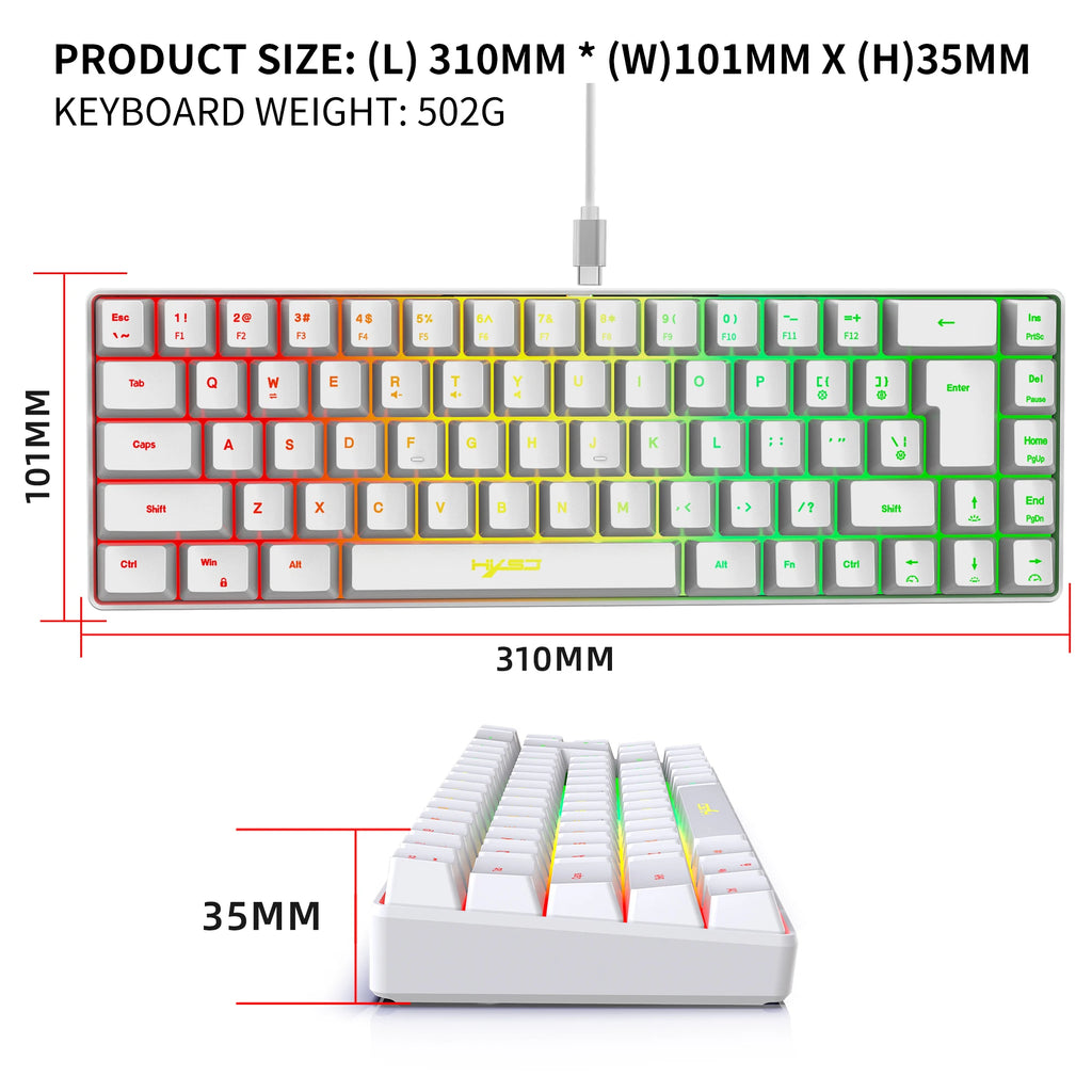 68 Keys Gaming Keyboard - USB Wired Portable 20 RGB Backlight Keyboard for Windows Laptops/Computers