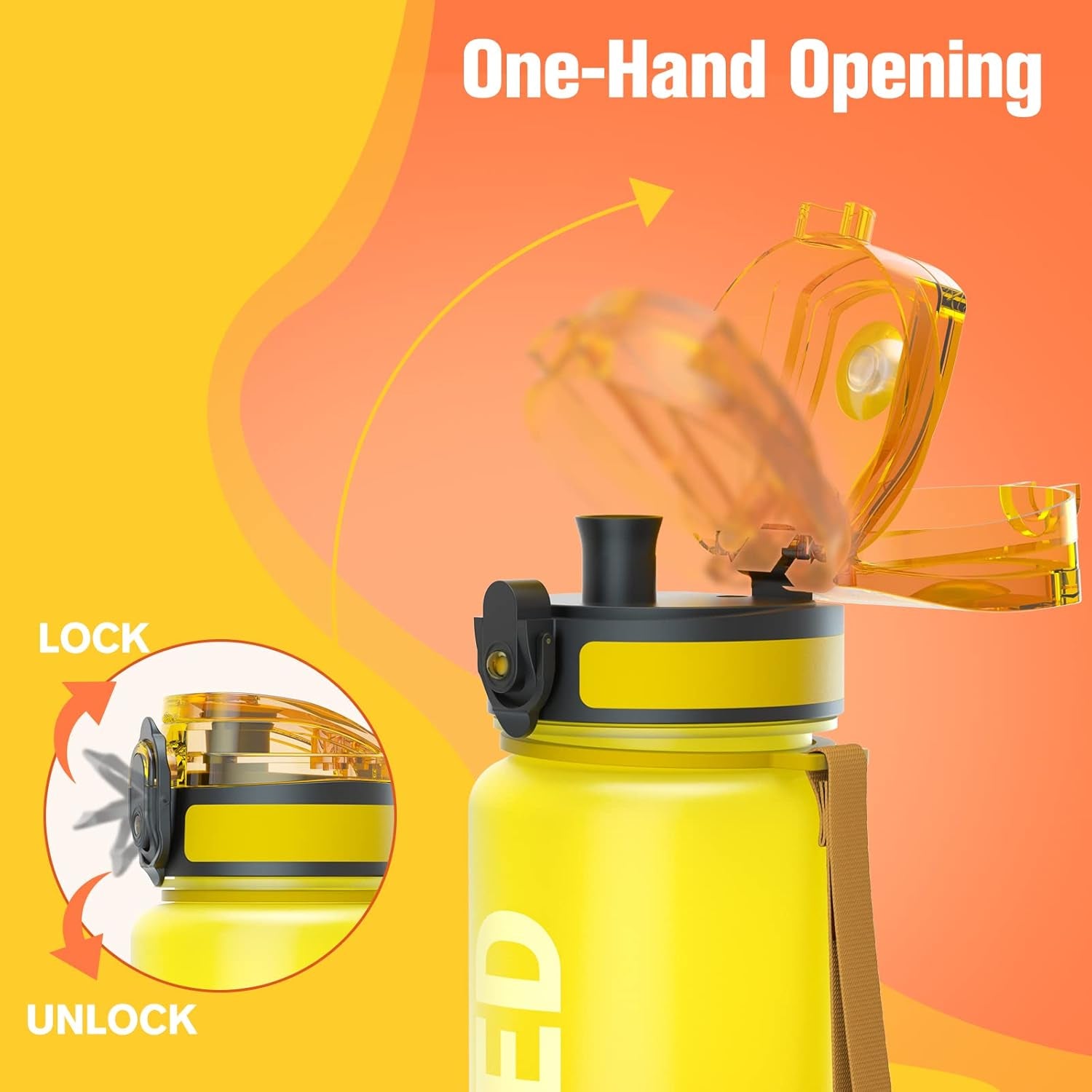 32Oz Motivational Sports Water Bottle with Time Marker - BPA Free, Wide Mouth Leakproof, Fast Flow Technology with Clean Brush (1 Bottle)