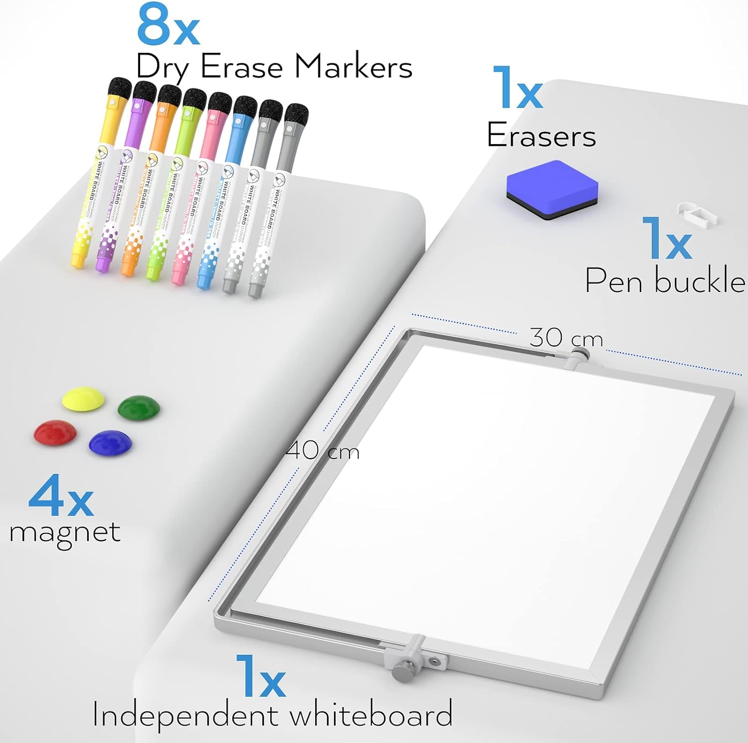  12 X 16 Inch Double Sided Portable Magnetic Dry Erase Whiteboard with Stand (8 Pens, 1 Eraser, 4 Magnets) 