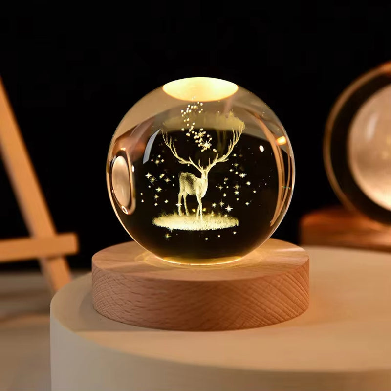 Stunning 3D Crystal Solar System Night Light - Engraved Planet Globe