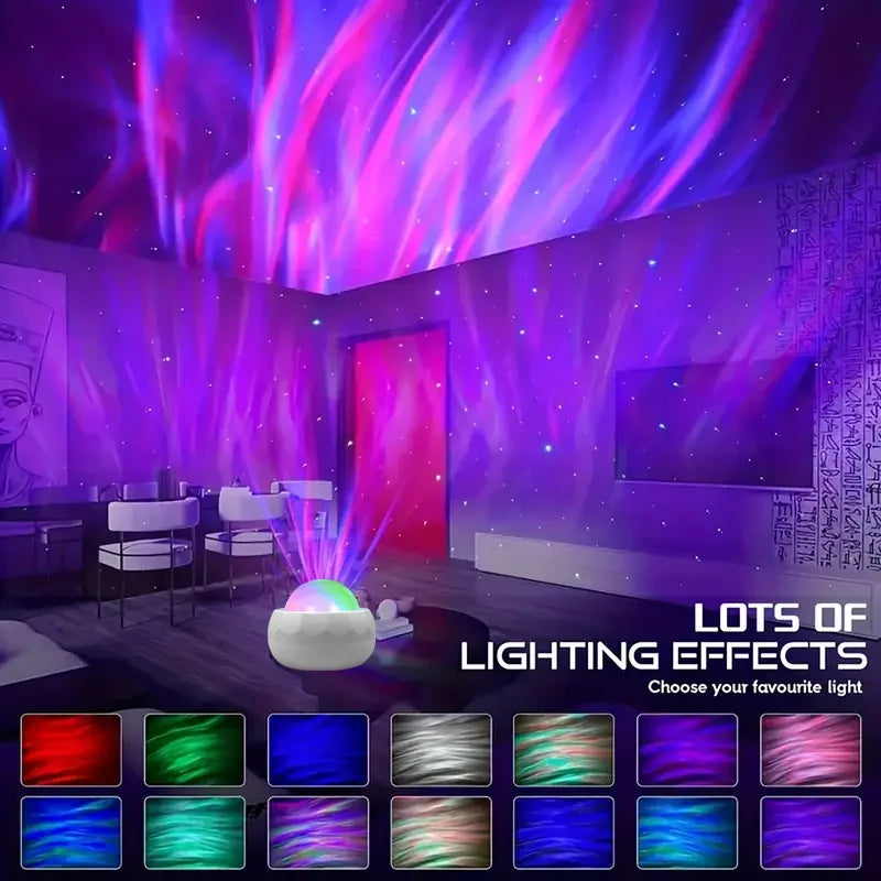 LED Aurora Projector - 360° Rotating Galaxy Night Sky Light with Remote, USB RGB, 7 Modes 