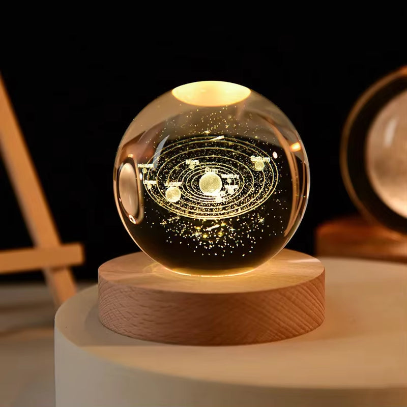Stunning 3D Crystal Solar System Night Light - Engraved Planet Globe