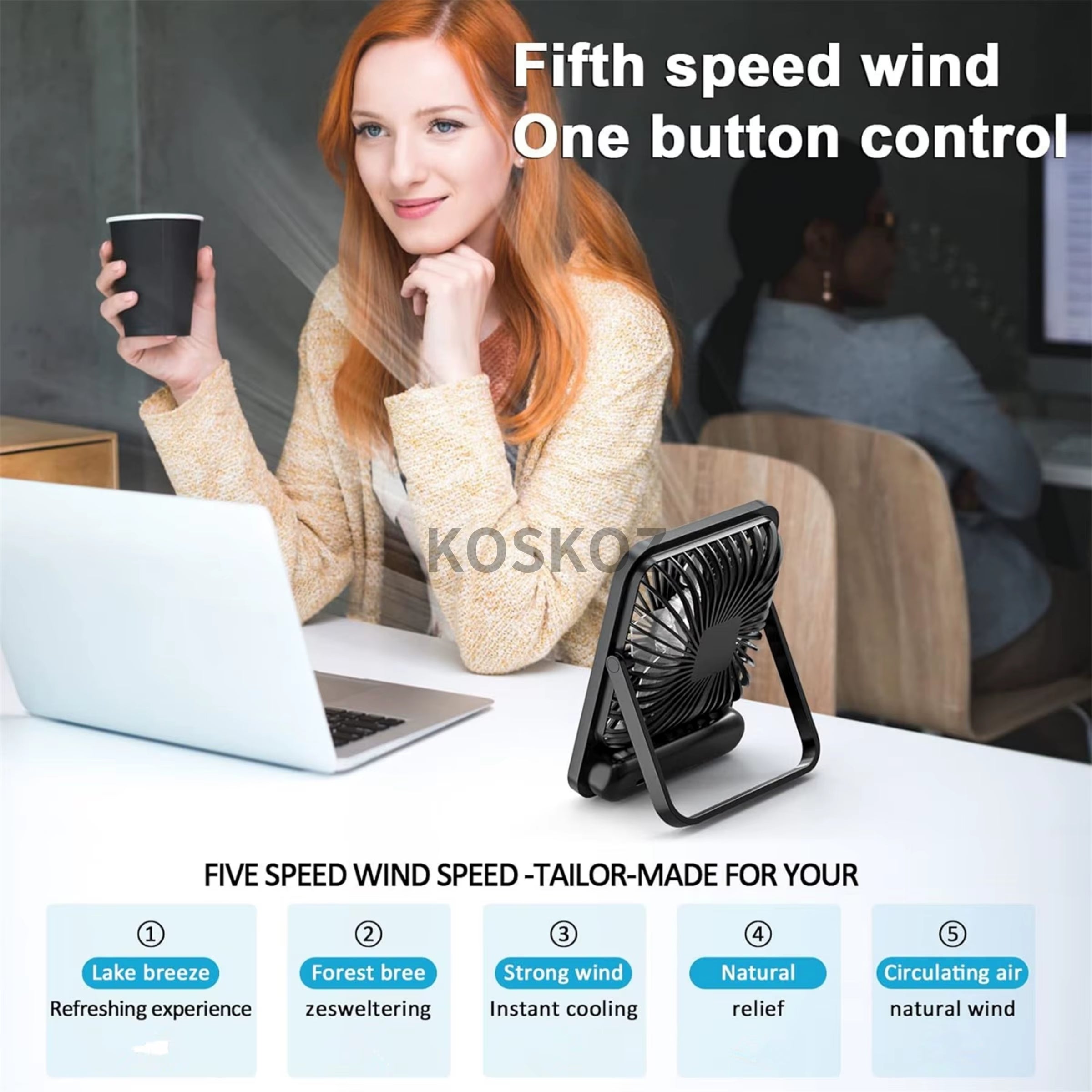  Portable Desk Fan - USB Rechargeable, 180° Tilt Folding Personal Fan with Power Display, 5 Speeds Ultra Quiet Table Fan