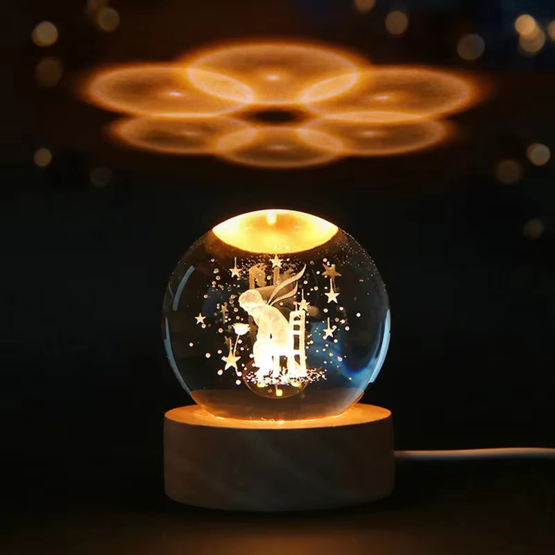Stunning 3D Crystal Solar System Night Light - Engraved Planet Globe