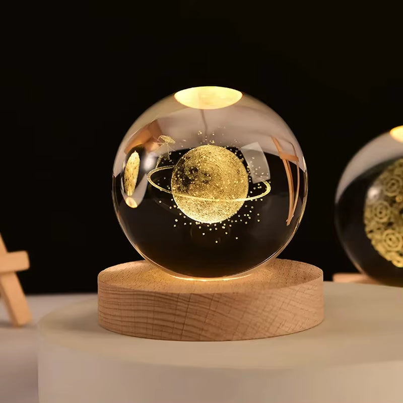 Stunning 3D Crystal Solar System Night Light - Engraved Planet Globe