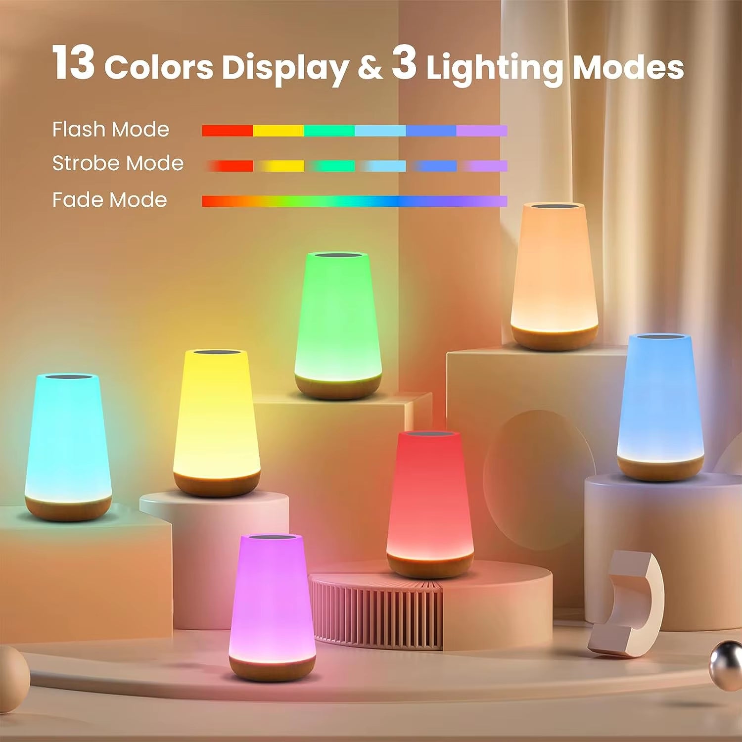 13 Color Changing Night Light - Remote Control Touch, USB Rechargeable 