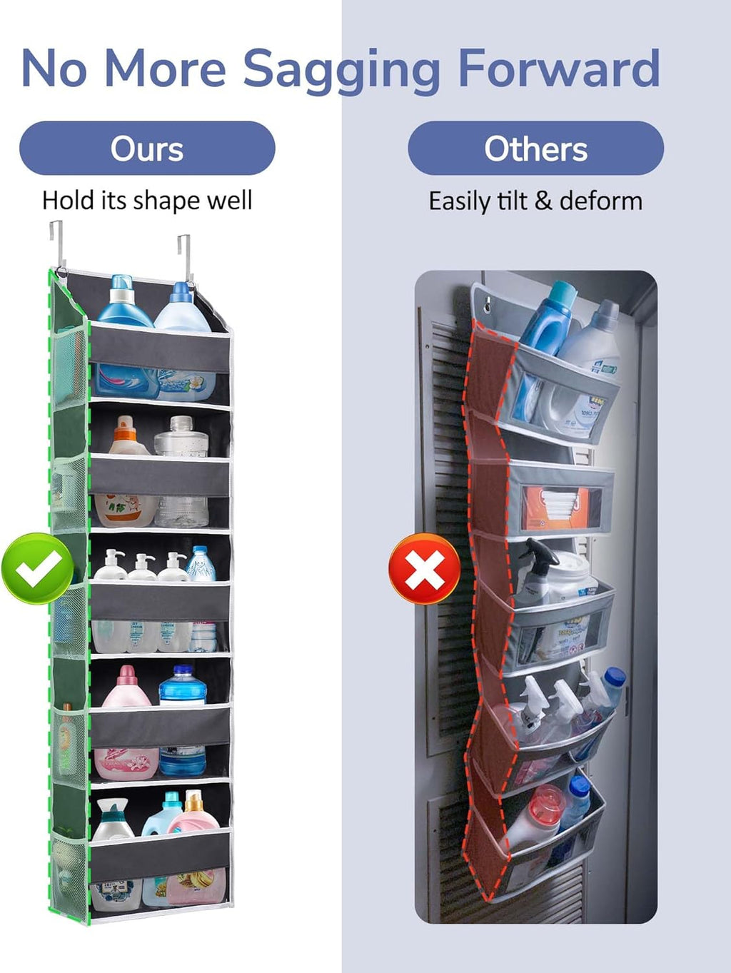 Large Over Door Organizer with 5 Pockets, 10 Mesh Side Pockets - 44 Lbs Weight Capacity