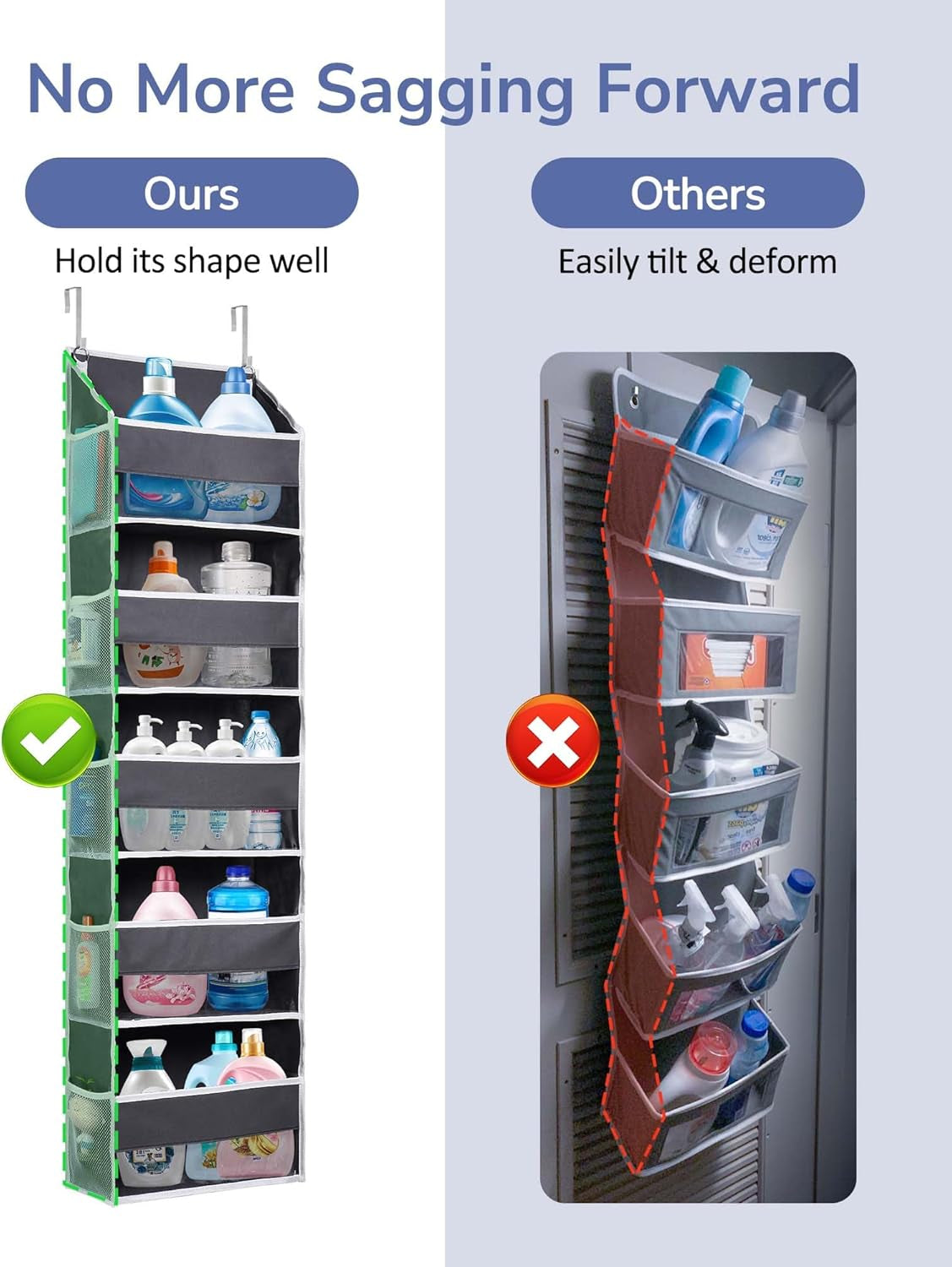 Large Over Door Organizer with 5 Pockets, 10 Mesh Side Pockets - 44 Lbs Weight Capacity