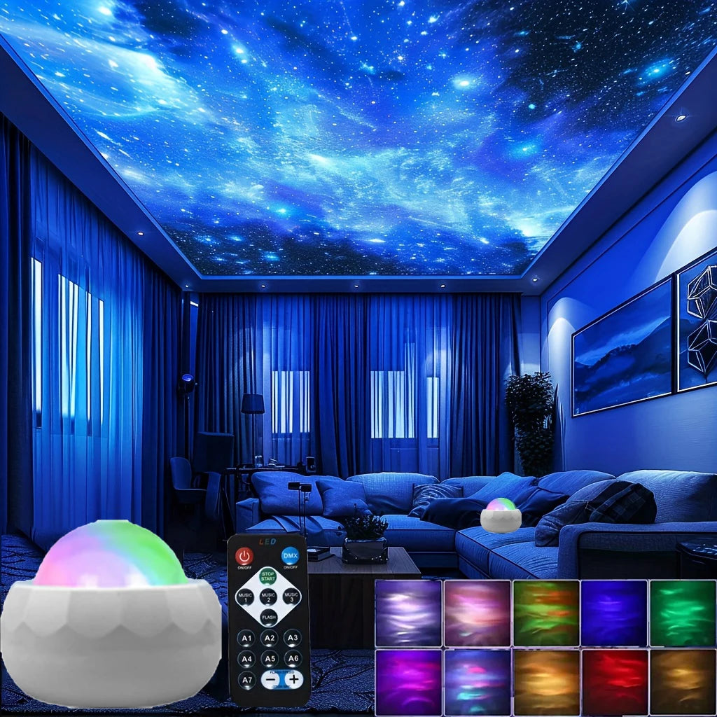 LED Aurora Projector - 360° Rotating Galaxy Night Sky Light with Remote, USB RGB, 7 Modes 