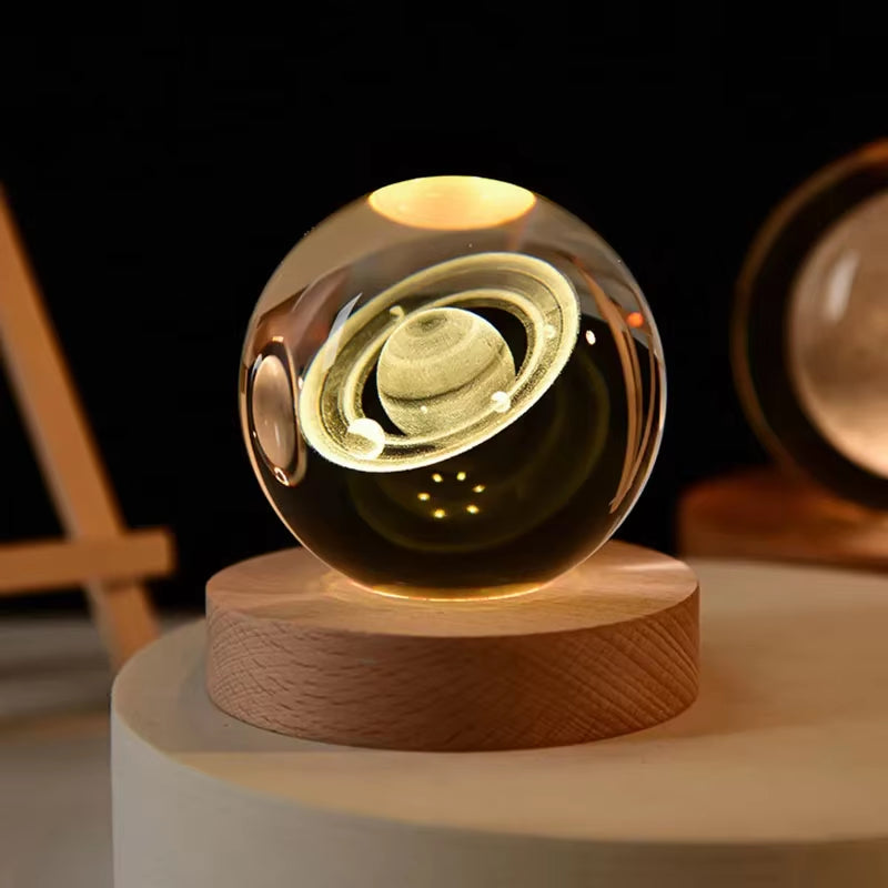Stunning 3D Crystal Solar System Night Light - Engraved Planet Globe