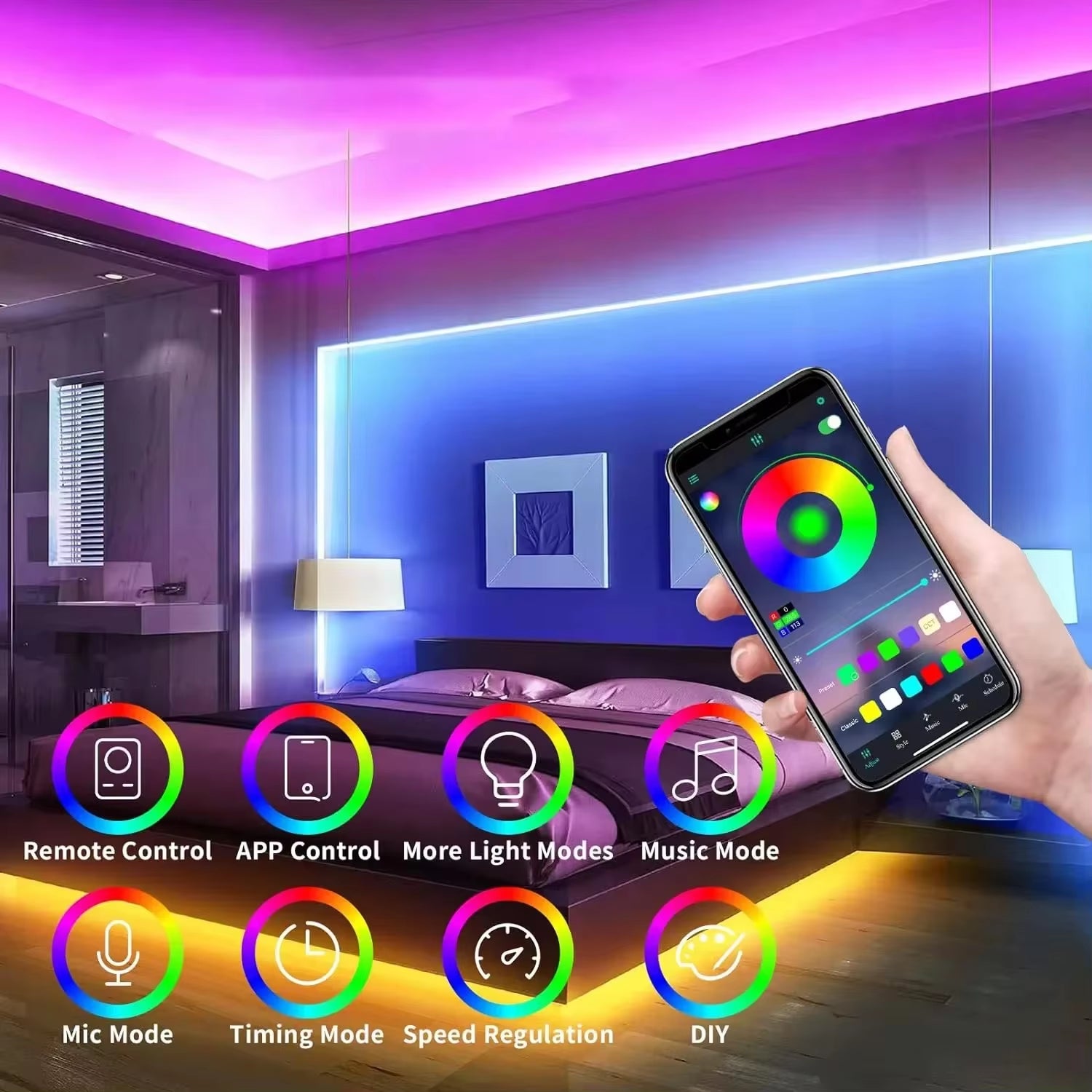 RGB Neon LED Strip 1/2/3/5M IP65 - Waterproof DIY USB Neon Strip, Tuya App Remote Control