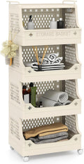 5-Tier Rolling Laundry Cart with Wheels, Folding Laundry Basket W/Handles & Hooks 