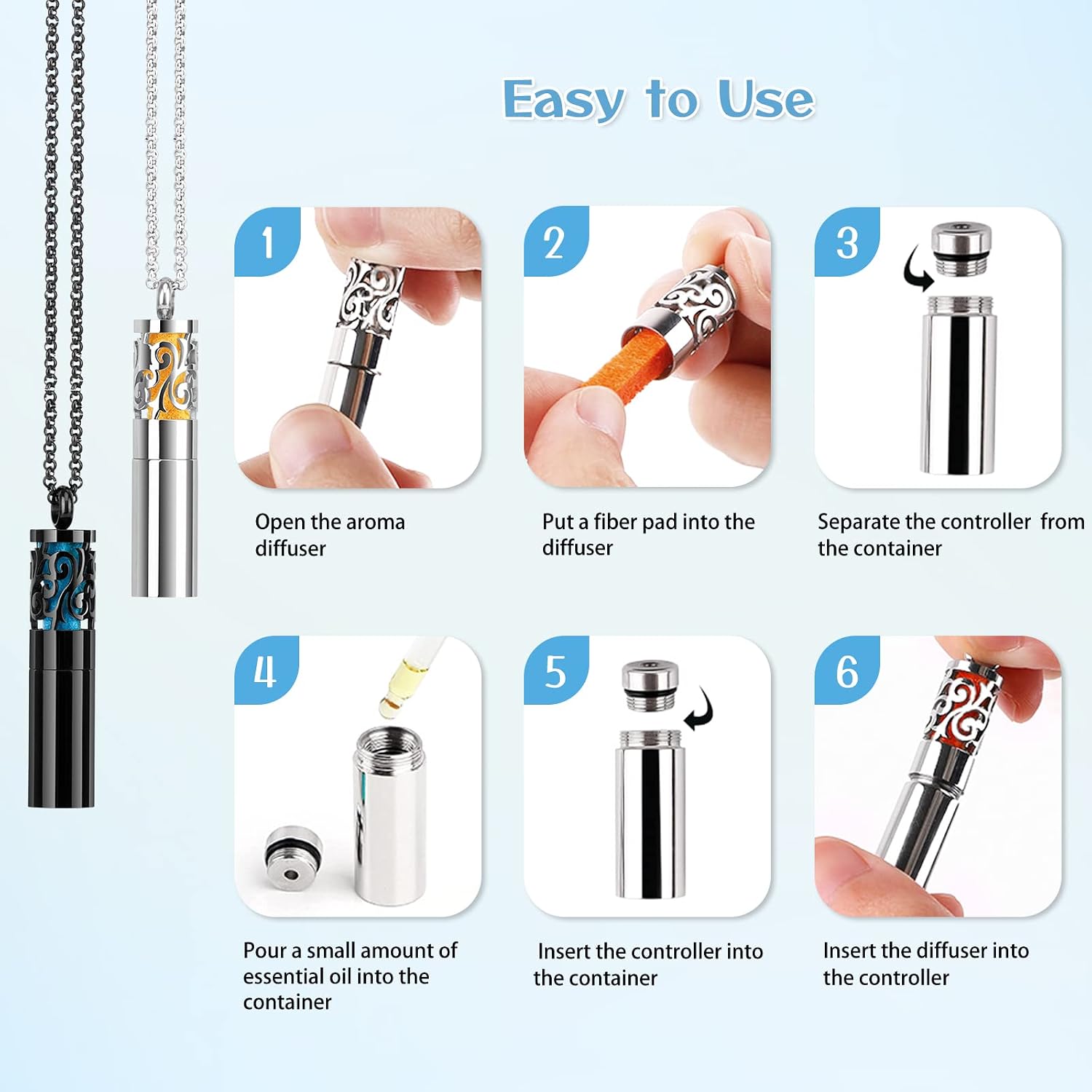 Essential Oil Diffuser Necklaces for Women, 2PCS,  Stainless Steel, 20 Felt Pads, Perfume Necklaces