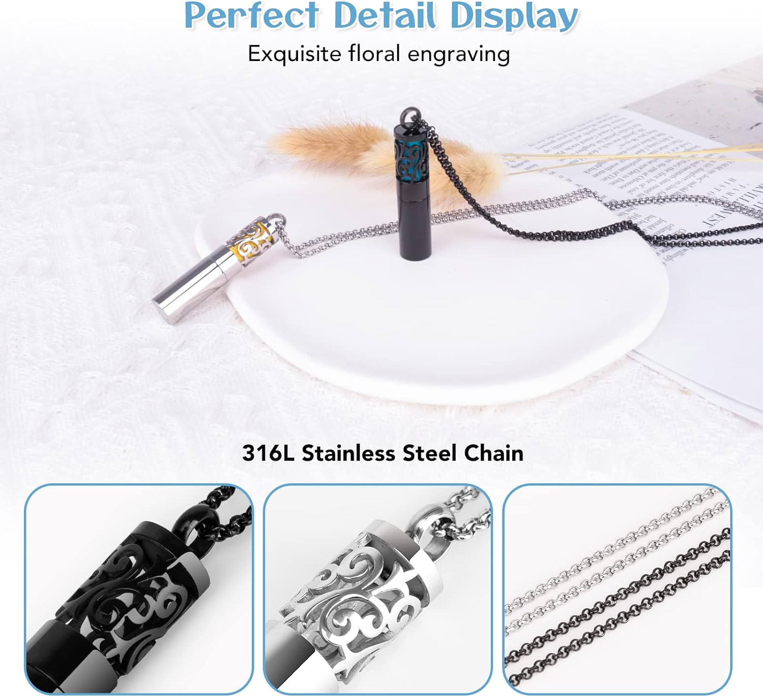 Essential Oil Diffuser Necklaces for Women, 2PCS,  Stainless Steel, 20 Felt Pads, Perfume Necklaces