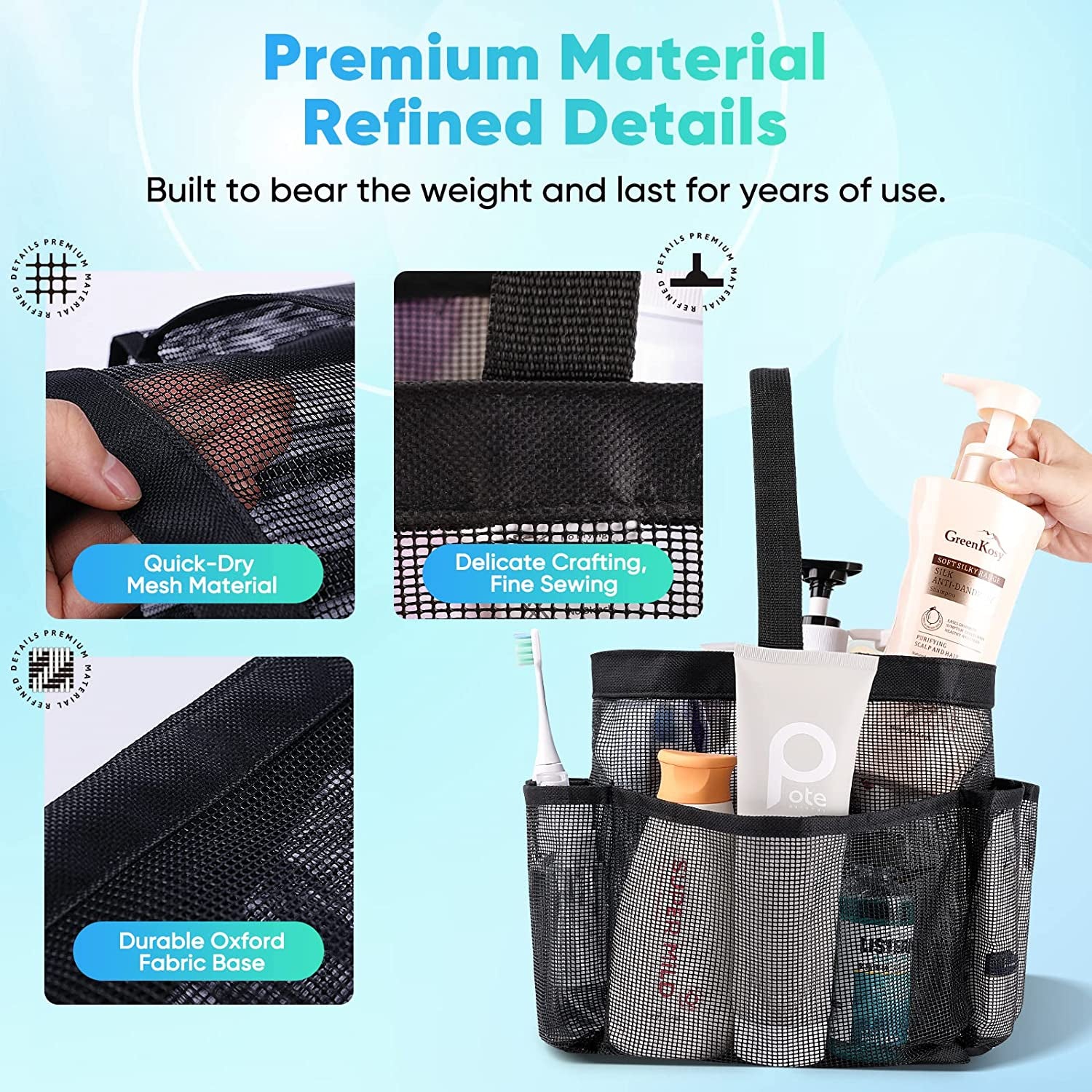 Mesh Portable Shower Caddy (8-Pocket Large Capacity Shower Bag)