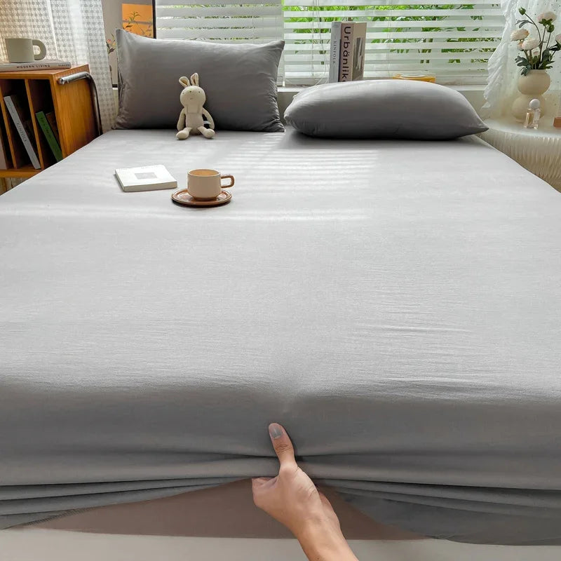 100% Cotton Fitted Bed Sheet with 360 Elastic Band Bedsheet for Single, Double, King, Queen Size Mattress 