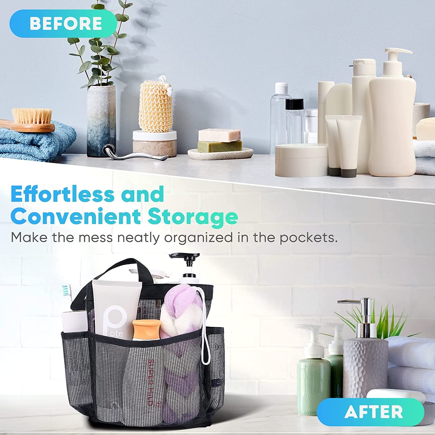 Mesh Portable Shower Caddy (8-Pocket Large Capacity Shower Bag)