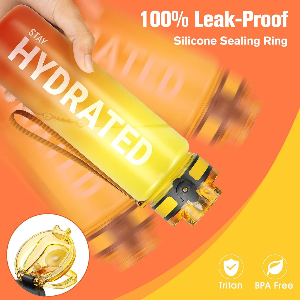 32Oz Motivational Sports Water Bottle with Time Marker - BPA Free, Wide Mouth Leakproof, Fast Flow Technology with Clean Brush (1 Bottle)