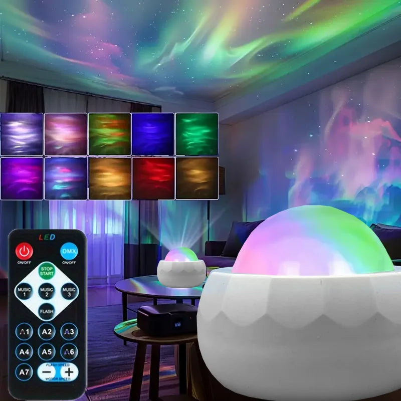 LED Aurora Projector - 360° Rotating Galaxy Night Sky Light with Remote, USB RGB, 7 Modes 