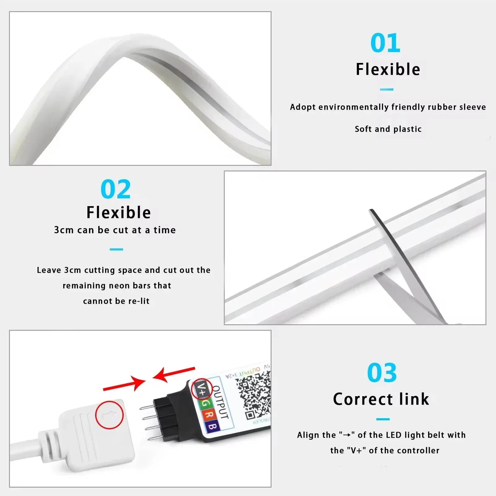 RGB Neon LED Strip 1/2/3/5M IP65 - Waterproof DIY USB Neon Strip, Tuya App Remote Control