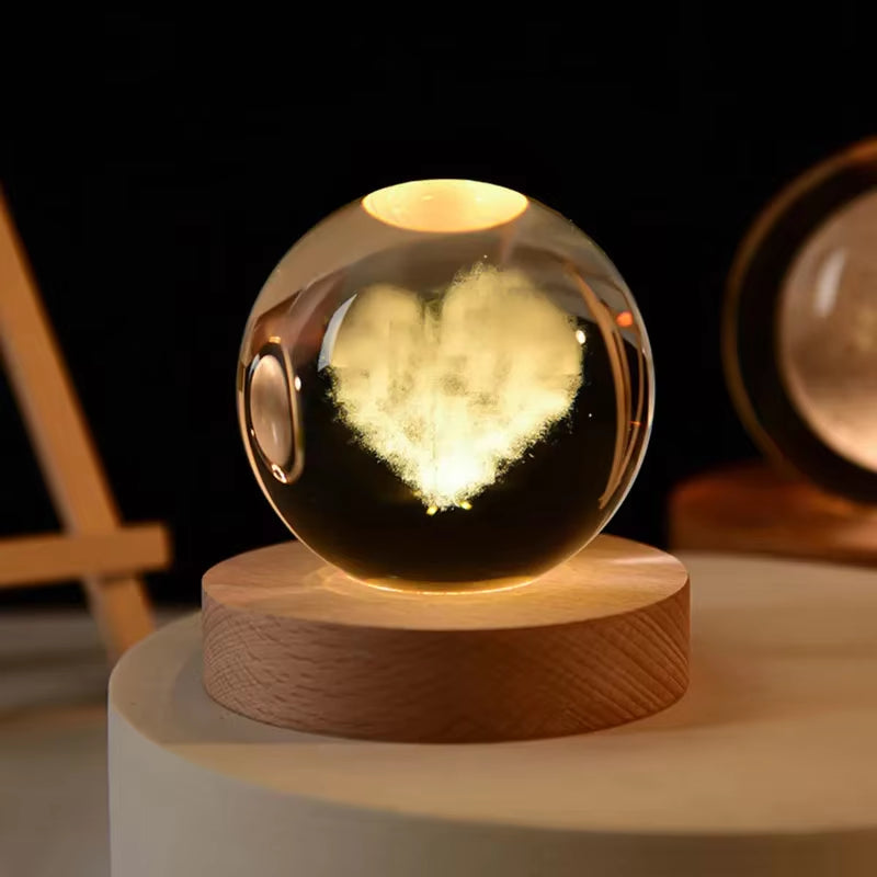 Stunning 3D Crystal Solar System Night Light - Engraved Planet Globe