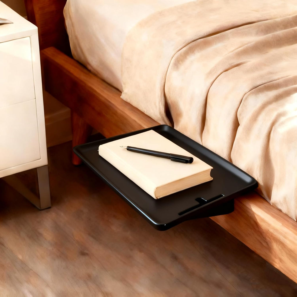 Clip on Bedside Shelf  - Black Plastic Bed Side Tray 
