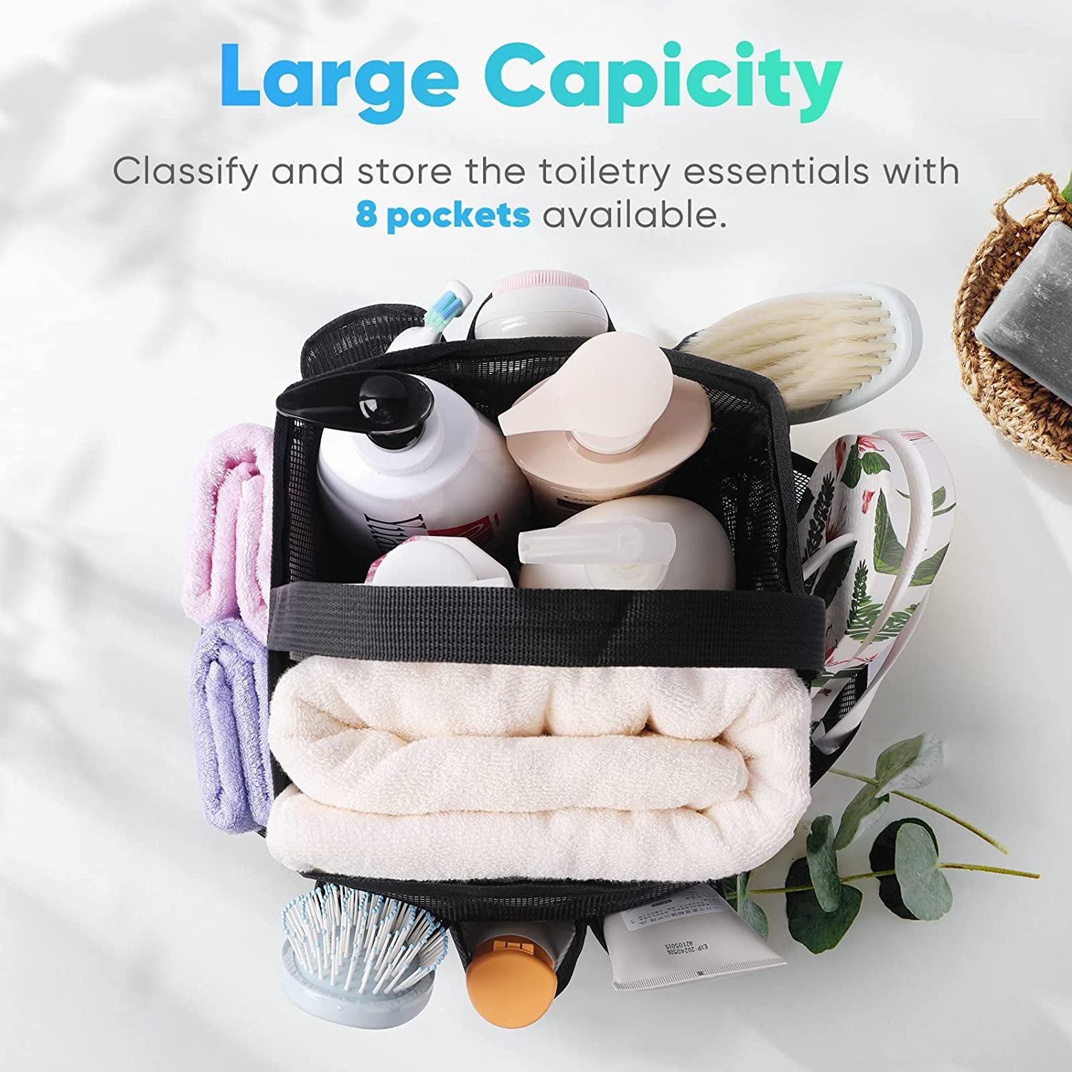 Mesh Portable Shower Caddy (8-Pocket Large Capacity Shower Bag)