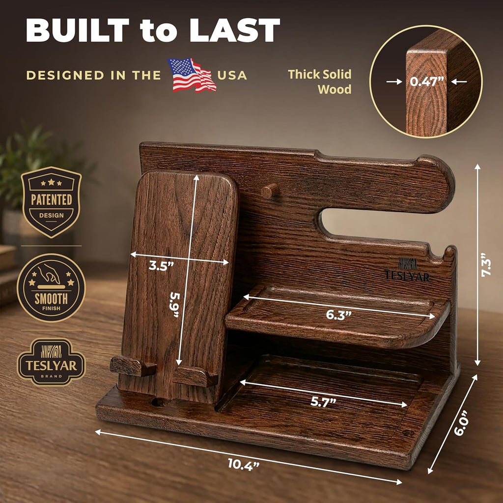 Ultimate Phone Docking Station - Desk or Nightstand Organizer -  (Bourbon Brown/Wood Finish) 