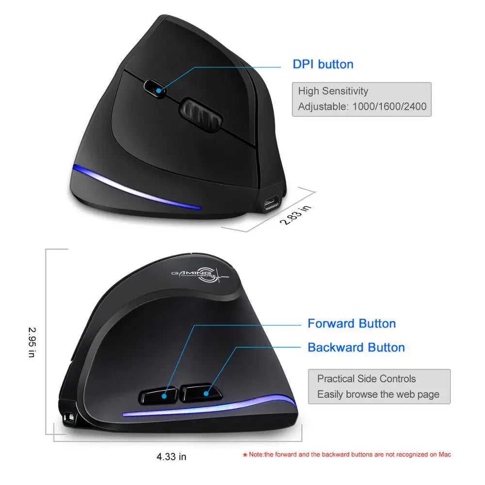 Ergonomic Wireless Mouse - Vertical Rechargeable for Laptop, PC, Mac, IOS