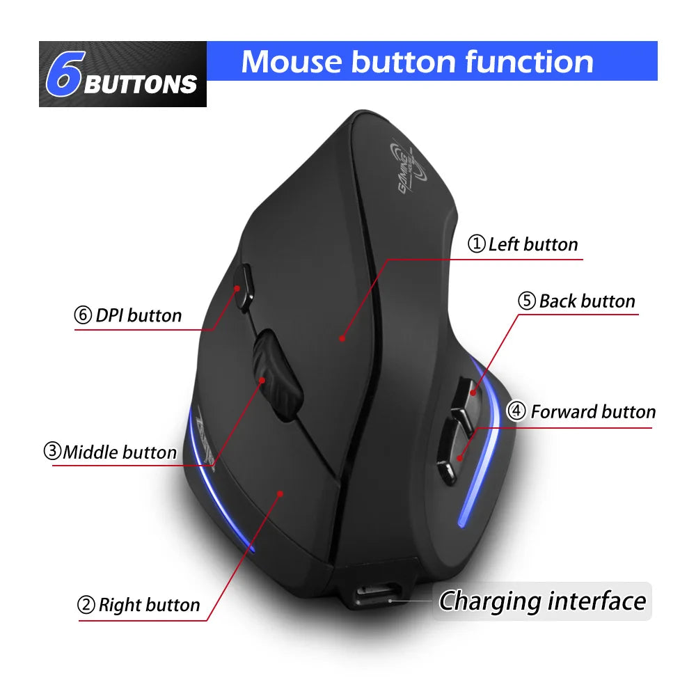 Ergonomic Wireless Mouse - Vertical Rechargeable for Laptop, PC, Mac, IOS