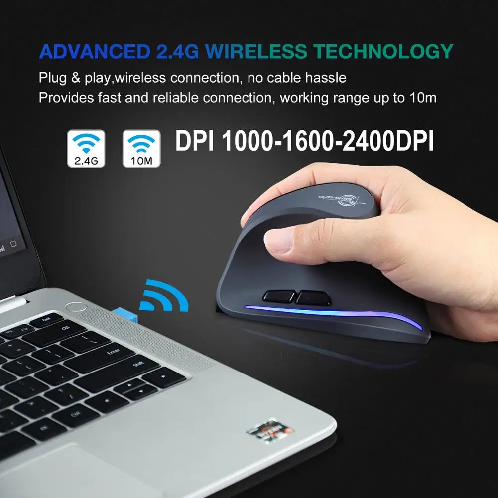 Ergonomic Wireless Mouse - Vertical Rechargeable for Laptop, PC, Mac, IOS