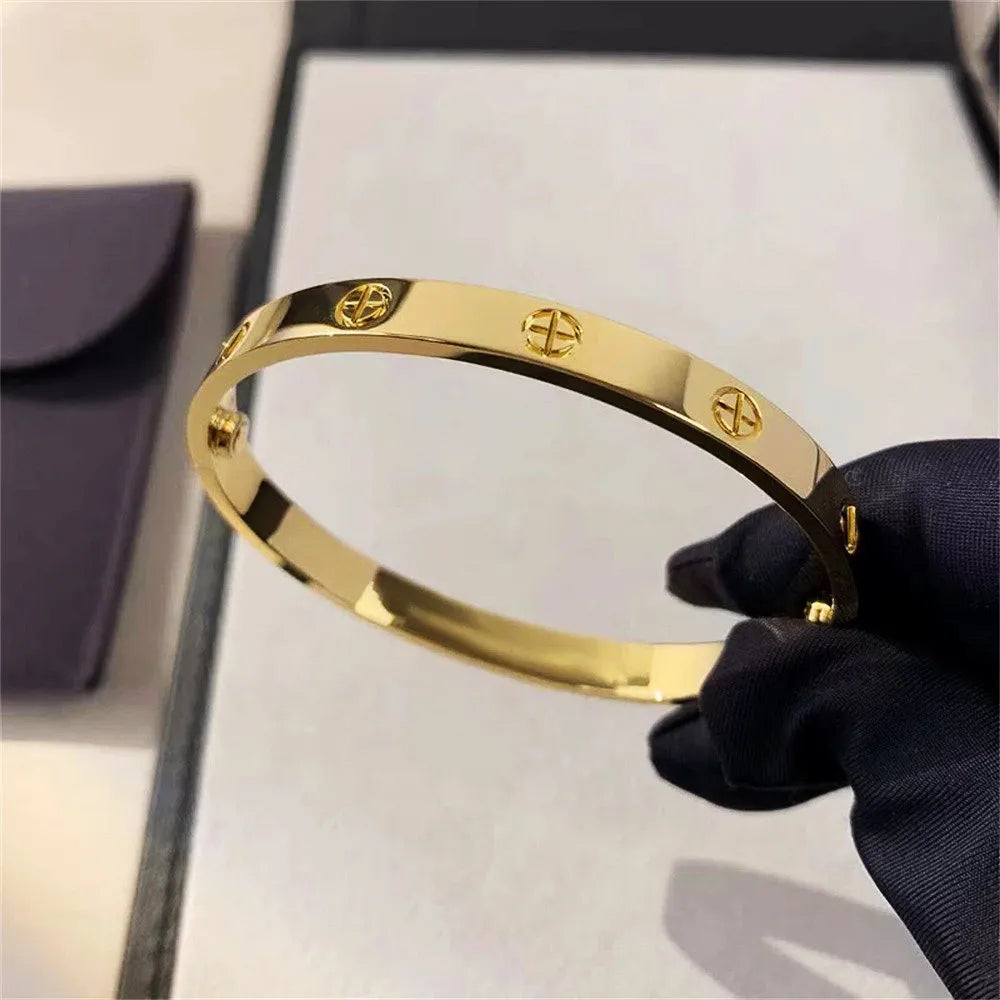 Elegant Zircon and Cross Nut Nail Bracelet/Bangle for Woman - Stainless Steel Screw Jewelry