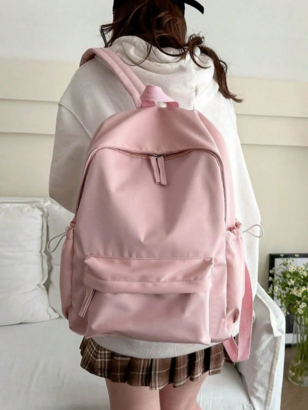 Fashion Casual Solid Color Student Backpack - Foldable Multi Compartment Large Capacity Backpack