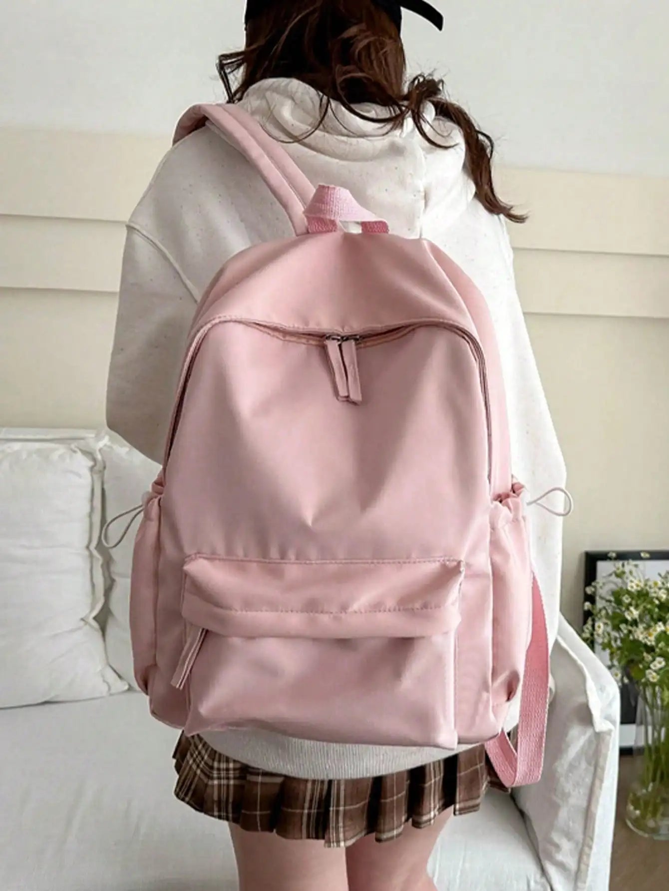 Fashion Casual Solid Color Student Backpack - Foldable Multi Compartment Large Capacity Backpack