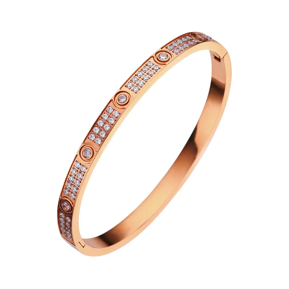 Elegant Zircon and Cross Nut Nail Bracelet/Bangle for Woman - Stainless Steel Screw Jewelry