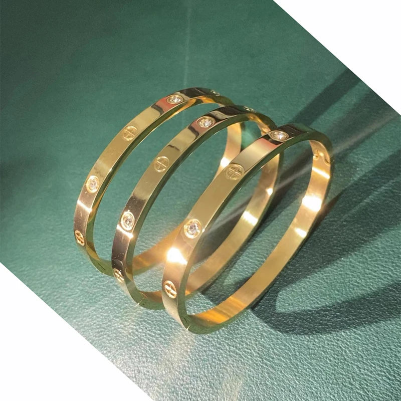 Elegant Zircon and Cross Nut Nail Bracelet/Bangle for Woman - Stainless Steel Screw Jewelry