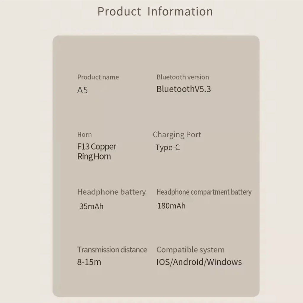 A5 TWS Wireless Noise Cancelling Bluetooth Earphones 